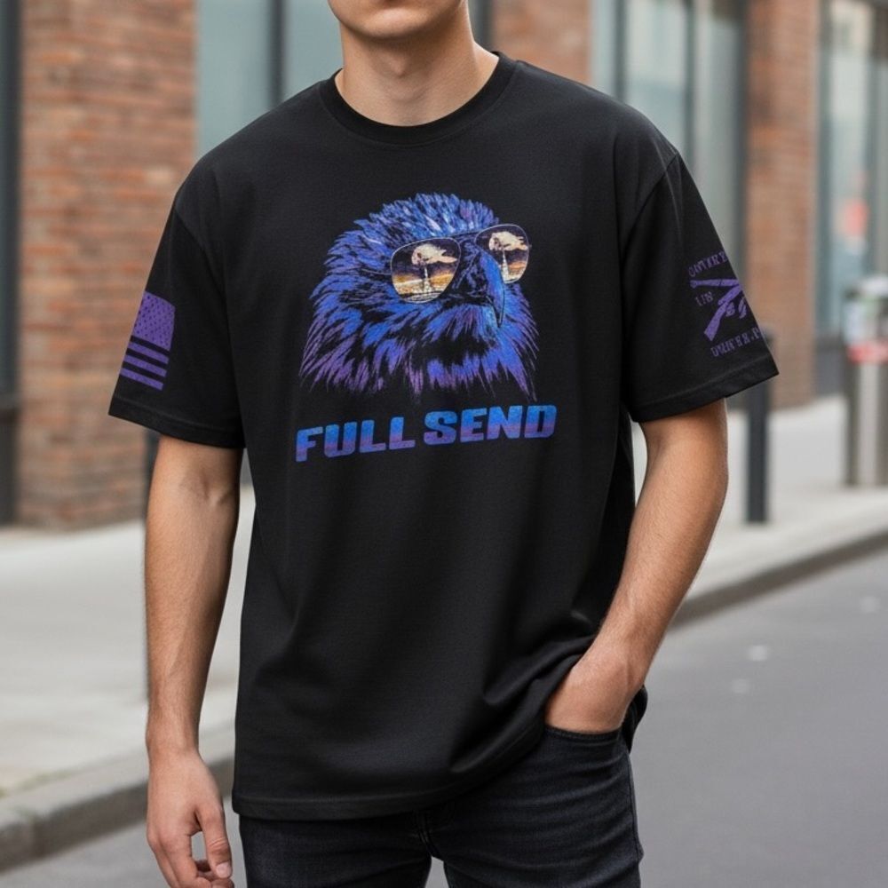 Grunt Style “Full Send” Eagle Graphic Tee Men’s 2XL Black USA Flag Sleeves